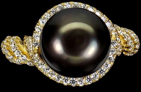 Songea Pierścionek r 17 piękny naturalna czarna perła cyrkonie