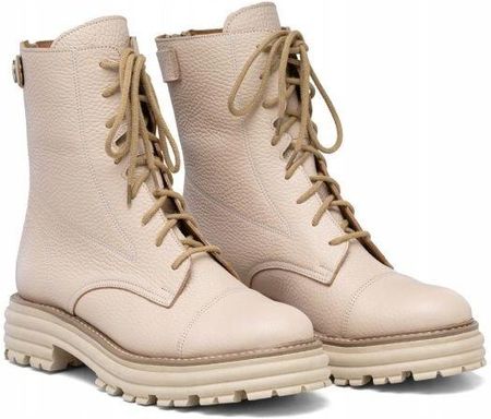 Beżowe Botki Workery Na Platformie Wiązane Skórzane Groch Butdam 39