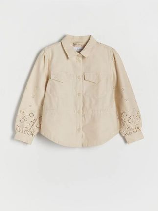 Reserved - Bawełniana kurtka z haftem - kremowy