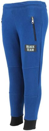Spodnie dresowe dla chłopca, kolor niebieski, naszywka na nogawce Black Team Tup Tup