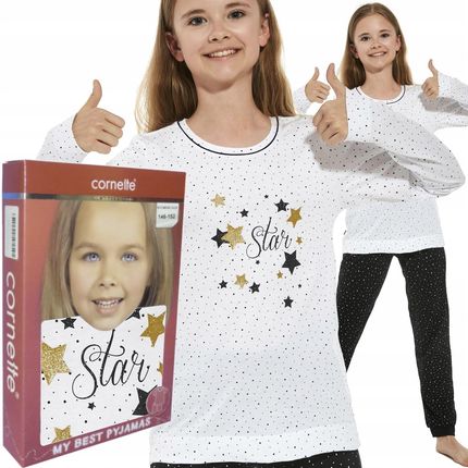 Cornette piżama dziewczęca 958/156 Star kropki bia
