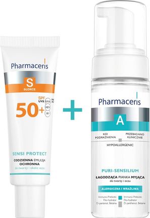 Pharmaceris S Sensi Protect SPF50+ A Puri-Sensilium Krem 50ml + Pianka do mycia twarzy 150ml