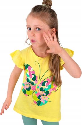 Bluzka T-shirt dla dziewczynki Bawełna falbanki 110 żółty z motylem Endo