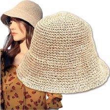 Słomkowy Kapelusz beżowy damski Letni Eko bucket hat Lato beż Plażowy Hat