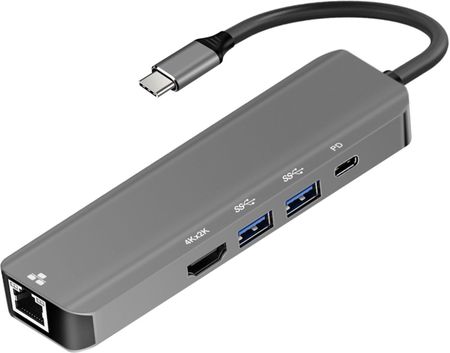 Aluminiowy adapter USB-C na HDMI 4K 30Hz + ETHERNET + 2xUSB 3.0 + 1x USB-C 15 cm