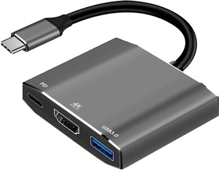 Aluminiowy adapter USB-C na HDMI 4K 30Hz + USB 3.0 + USB-C 15 cm