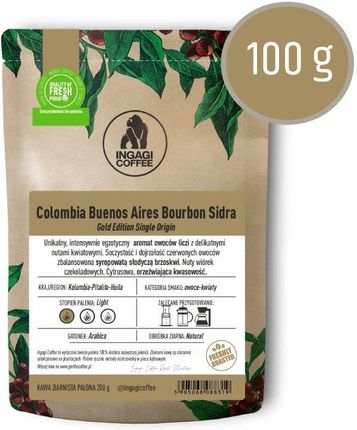 Ingagi Coffee Ziarnista Colombia Buenos Aires Bourbon Sidra Filtr 100g