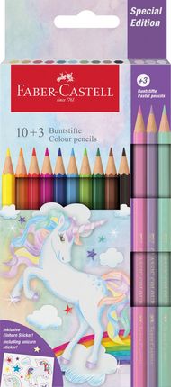 Faber-Castell Kredki Sześciokątne Edycja Jednorożec 10 Kolorów Standardowych + 3 Kolory Pastelowe Naklejki