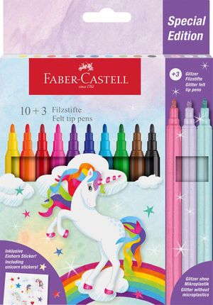 Faber-Castell Flamastry Zamek Edycja Jednorożec 10 Kol. Standardowych + 3 Pastelowych Naklejki