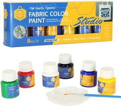 Zdjęcie Farby Do Tkanin Ubrań Butów Barwniki Malowania Odzieży Zestaw 6 Kolorów X 25Ml + Pędzel Paletka Malarska - Opoczno