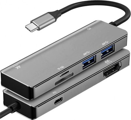 Aluminiowy adapter USB-C na HDMI 4K 30Hz + 2x USB 3.0 + USB-C + czytnik kart SD