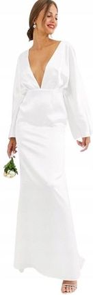 Satynowa biała suknia ślubna z rękawami defekt 40