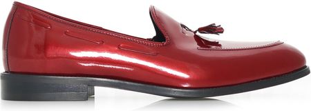Bordowe lakierowane wsuwane buty męskie - tassel loafers T196