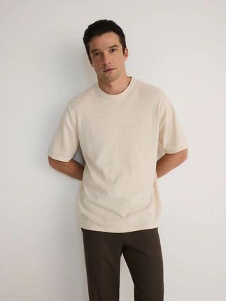 Reserved - Sweter z dodatkiem lnu - złamana biel
