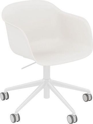 Muuto Fotel Na Kółkach Fiber Swivel Biały Na Aluminiowych Nogach Z Regulacją Wysokości 158850