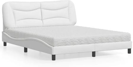 Łóżko z materacem, białe, 160x200 cm, sztuczna skóra