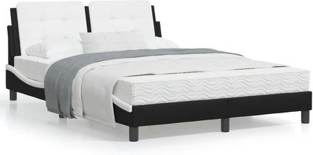 Rama łóżka z zagłówkiem, czarno-biała, 120x200 cm, ekoskóra