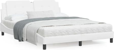 Rama łóżka z zagłówkiem, biała, 160x200 cm, sztuczna skóra