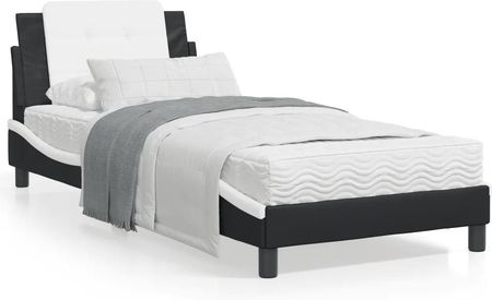 Rama łóżka z zagłówkiem, czarno-biała, 90x190 cm, ekoskóra