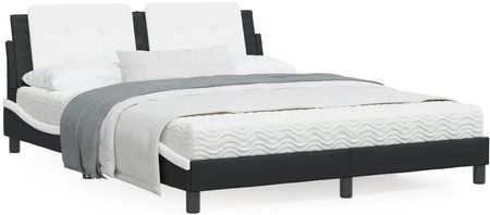 Rama łóżka z zagłówkiem, czarno-biała, 160x200 cm, ekoskórą