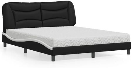 Łóżko z materacem, czarno-białe, 160x200 cm, sztuczna skóra