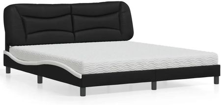 Łóżko z materacem, czarno-białe, 180x200 cm, sztuczna skóra