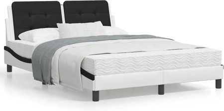 Łóżko z materacem, biało-czarne, 140x200 cm, sztuczna skóra