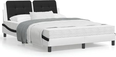 Rama łóżka z LED, biało-czarna, 140x200 cm, sztuczna skóra