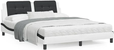 Rama łóżka z LED, biało-czarna, 160x200 cm, sztuczna skóra