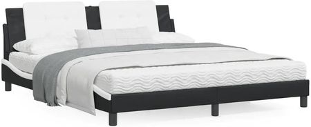 Rama łóżka z zagłówkiem, czarno-biała, 180x200 cm, ekoskóra