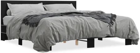 Rama łóżka, czarna, 180x200 cm, materiał drewnopochodny i metal