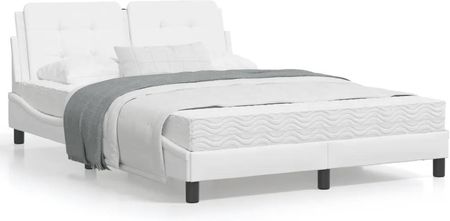 Łóżko z materacem, białe, 140x200 cm, sztuczna skóra