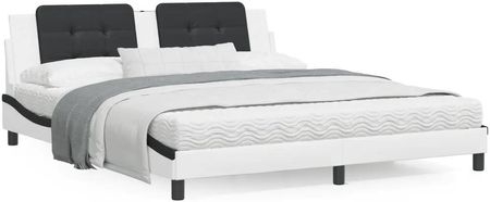 Rama łóżka z LED, biało-czarna, 180x200 cm, sztuczna skóra