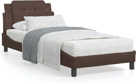 Rama łóżka z zagłówkiem, brązowa, 90x200 cm, sztuczna skóra