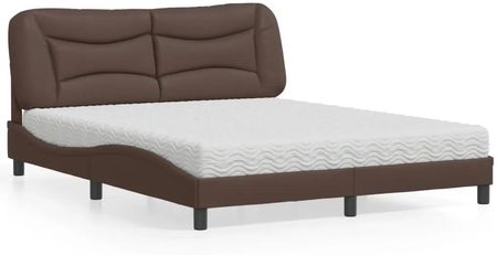 Łóżko z materacem, brązowe, 160x200 cm, sztuczna skóra