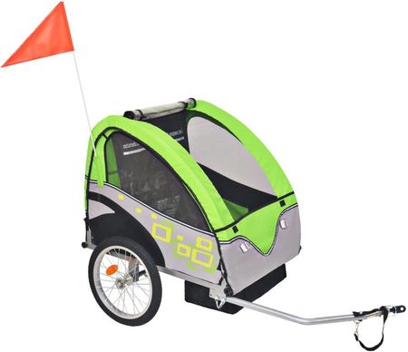 Przyczepka Rowerowa Dla Dzieci, 1-2 Pasażerów, 30kg Szaro-Zielona