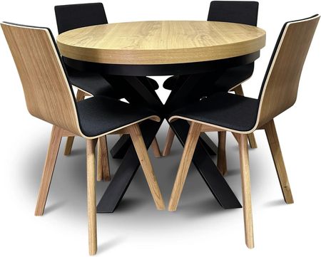Zestaw Stół rozkładany okrągły LOFT X fi 100 + 4 krzesła LUKA