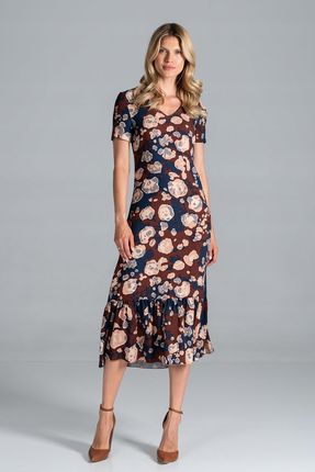 Rozkloszowana Sukienka z falbaną na dole Kolorowa XL