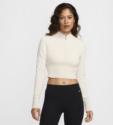 Damski sweter o dopasowanym skróconym kroju z długim rękawem i zamkiem 1/2 Nike Sportswear Chill Knit - Brązowy