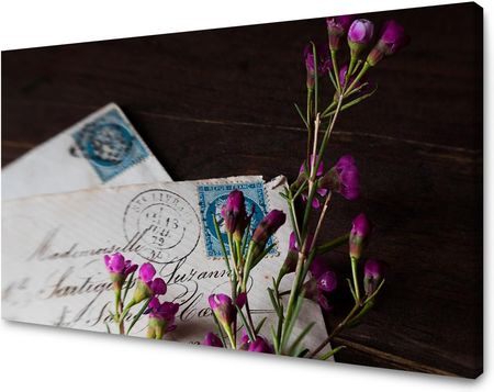 Marka Niezdefiniowana Obraz na płótnie Listy Fioletowe Kwiatki Vintage 100x60