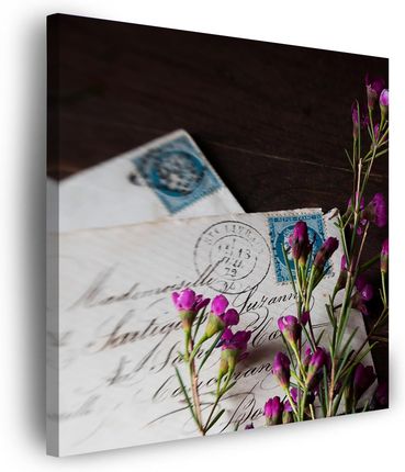 Marka Niezdefiniowana Obraz na płótnie Listy Fioletowe Kwiatki Vintage 60x60
