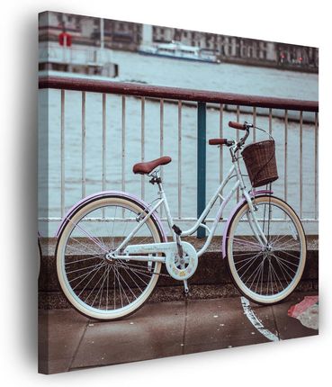 Marka Niezdefiniowana Obraz na płótnie Vintage Rower w Mieście przy Moście 80x80