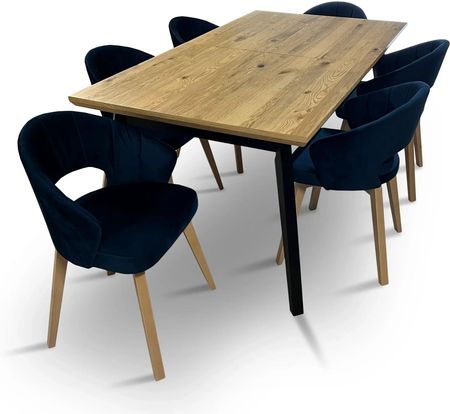 Stół drewniany rozkładany LUIS 100/200 + 2×50 cm + 6 krzeseł KORI