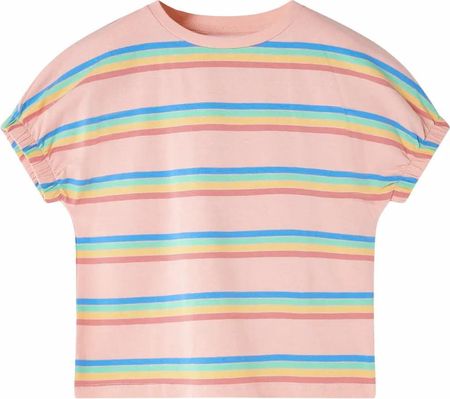 Koszulka dziecięca, brzoskwiniowa, tęczowe paski, rozmiar 128