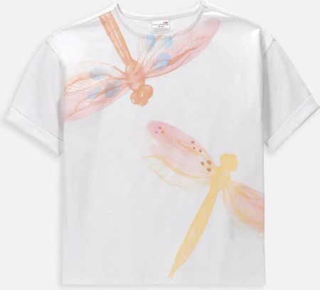 T-shirt z krótkim rękawem biały z nadrukiem owadów