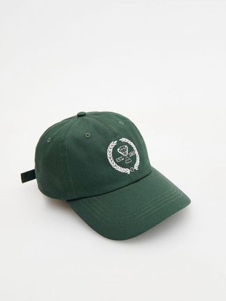 Reserved - Bawełniana czapka z daszkiem i haftem - ciemnozielony