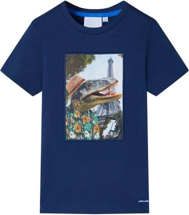 Dziecięca koszulka dinozaur 140, ciemnoniebieska, 100% bawełna