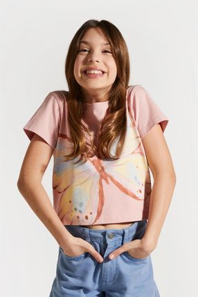 T-shirt z krótkim rękawem różowy z nadrukiem motyla