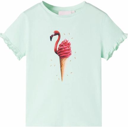 Koszulka dziecięca z nadrukiem loda i flaminga 128 jasnomiętowa