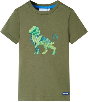 Dziecięca koszulka z nadrukiem lwa, 100% bawełna, khaki, 104 (3-4 lata)